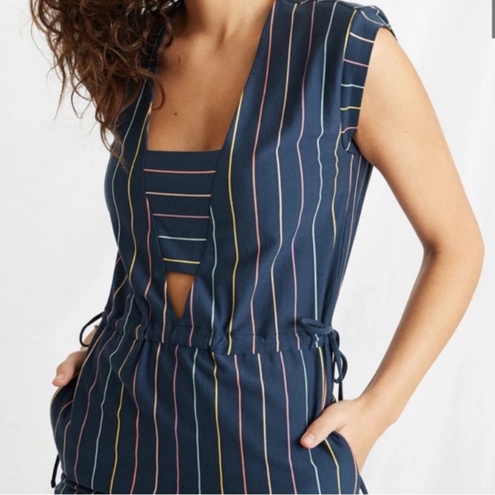 Marine Layer Roxanne Dress Navy Rainbow Stripe Size Small - Picture 6 of 6